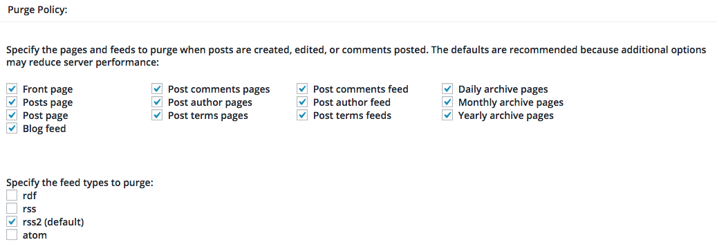 W3TC Page Cache Purge Options